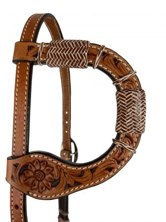 Showman Floral Tooled One Ear Rawhide Accent Leather Headstall #2